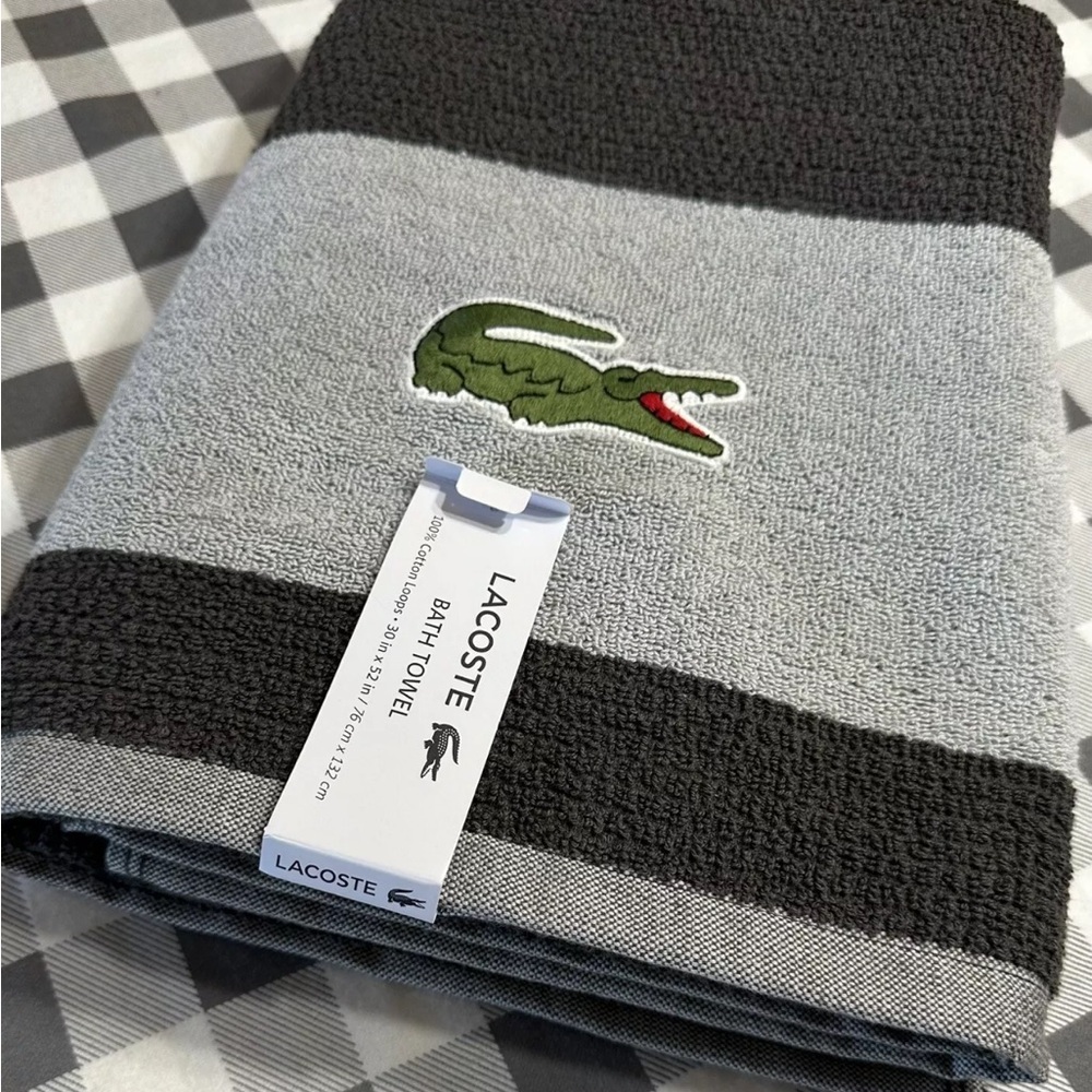 Lacoste Bath Towel 100% Cotton 30" x 52" Gray Big Crocodile Logo